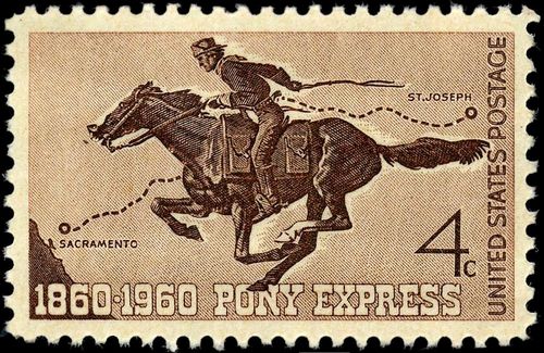 Почтовая марка США, выпущенная к столетию "Пони-Экспресса"