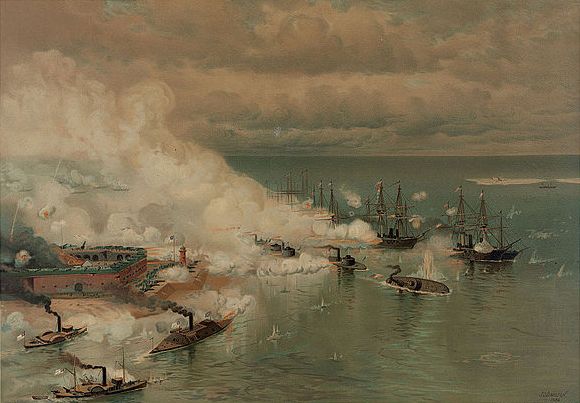 Сражение в заливе Мобил. Картина Луи Пранга