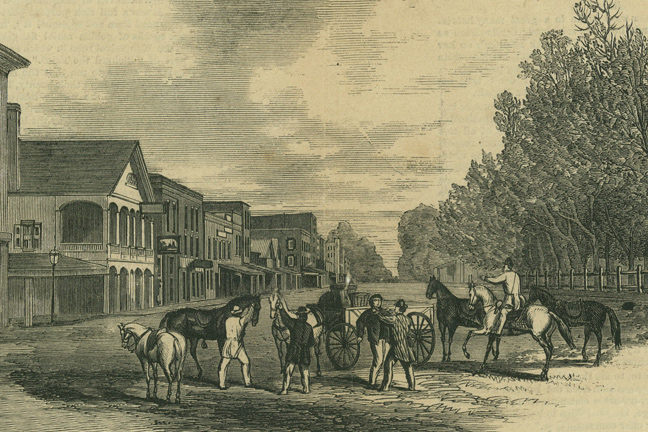 Рейд на Сент-Олбанс. Иллюстрация из газеты  Frank Leslie’s Illustrated Newspaper, 12 ноября 1864 года
