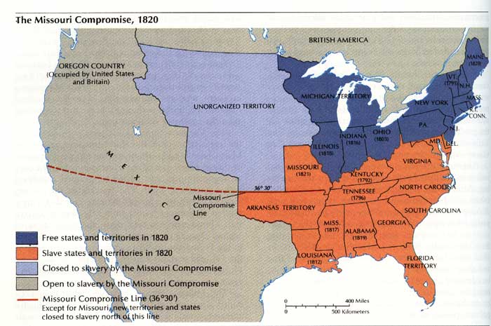 Раздел США по условиям Миссурийского компромисса, 1820