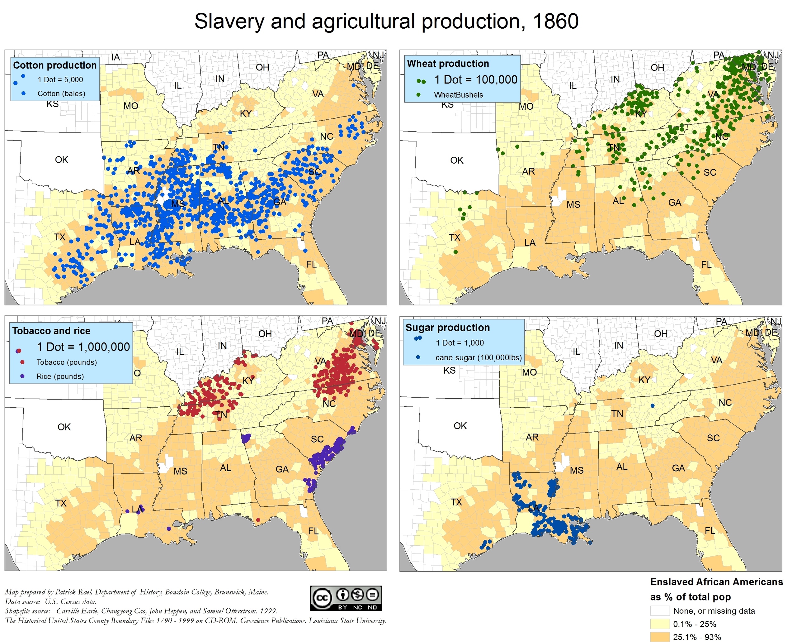 Рабство и сельскохозяйственное производство в 1860 году